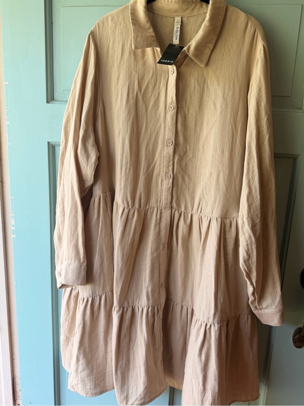 torrid Beige Button-Front Tiered Shirt Dress